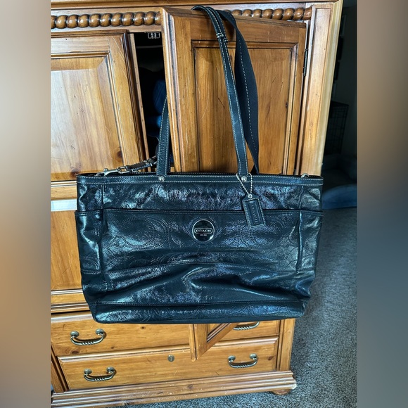 Coach Handbags - Coach Shiny Black Leather Diaper Bag -  GUC